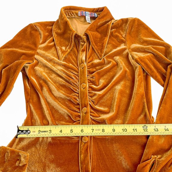 New Urban Outfitters Nellie Velvet Ruched Mini Dress Orange Size Small - Picture 9 of 15